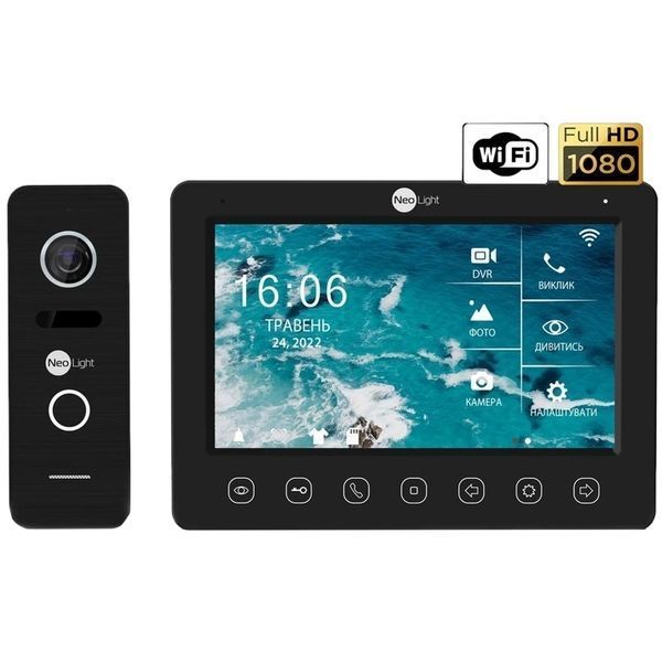 NeoLight NeoKIT HD WF B/Black Відеодомофон KAPPA+ HD WF Black, панель виклику PRIME FHD Black з кутком 99-00014487 фото