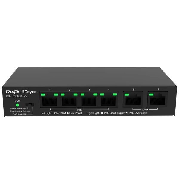 Ruijie Reyee RG-ES106D-P V2 6-портовий настільний некерований PoE комутатор 99-00014723 фото