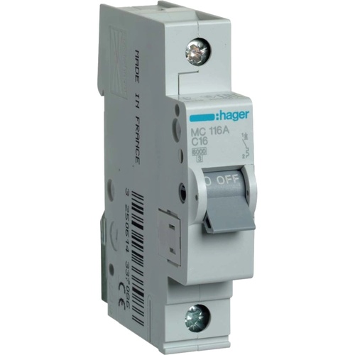 Hager In=16А «C» 6kA MC116A Автоматичний вимикач 99-00010963 фото