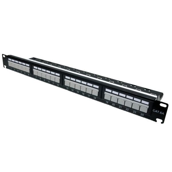 L&W ELECTRONICAL LW-PP74 Патч-панель 19" 24xRJ-45 UTP, кат. 6a, із заднім організатором з пластиковими шторками, LW 99-00006946 фото